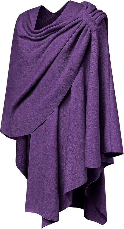 PULI Womens Large Cross Front Poncho Sweater Wrap Topper Knitted Elegant Shawls Cape for Fall Winter