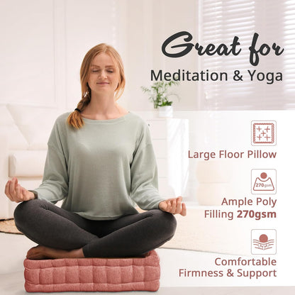 Intelligent Design Large Floor Pillow for Adults Yoga or Meditation Cushion with Handle, Floor Cushion for Board Games, Lustrous Chenille Tufted, Handsewn Scalloped Edge, Azza, 24" x 24" x 5" Yellow