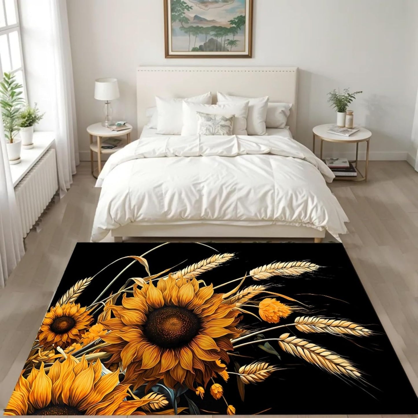 You are My Sunshine Sunflower Area Rug 6x8ft Beautiful Bee Butterfly Rug Indoor Low Pile Non-Shedding Carpet for Contemporary Retro Living Room Bedroom Yoga Mat Washable Non-Slip Rugs