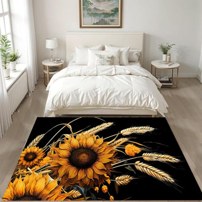 You are My Sunshine Sunflower Area Rug 6x8ft Beautiful Bee Butterfly Rug Indoor Low Pile Non-Shedding Carpet for Contemporary Retro Living Room Bedroom Yoga Mat Washable Non-Slip Rugs
