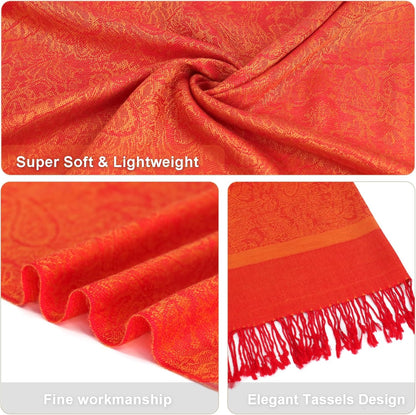vimate Silky Paisley Pashmina Shawl Scarf-Women's Soft Double-side Jacquard Pashminas Wrap for Evening Dress Travel Shawl