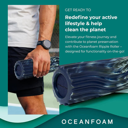 Oceanfoam Ripple Travel Foam Roller (11" x 3.35") Firm Mini Foam Roller for Physical Therapy, Deep Tissue Massage, Back Pain - High Density, Ergonomic Wave Textured - Yoga, Pilates, Exercise (Natural) - Colors B