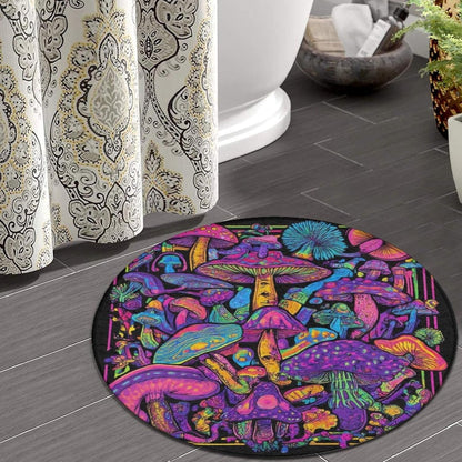 Machine Washable Modern Round Area Rug, Room Sofa Yoga Soft Round Carpet, Home Decor Non Slip Kitchen Office Circle Rug Trippy Rainbow Mushroom Tie Dye Art, 60inch