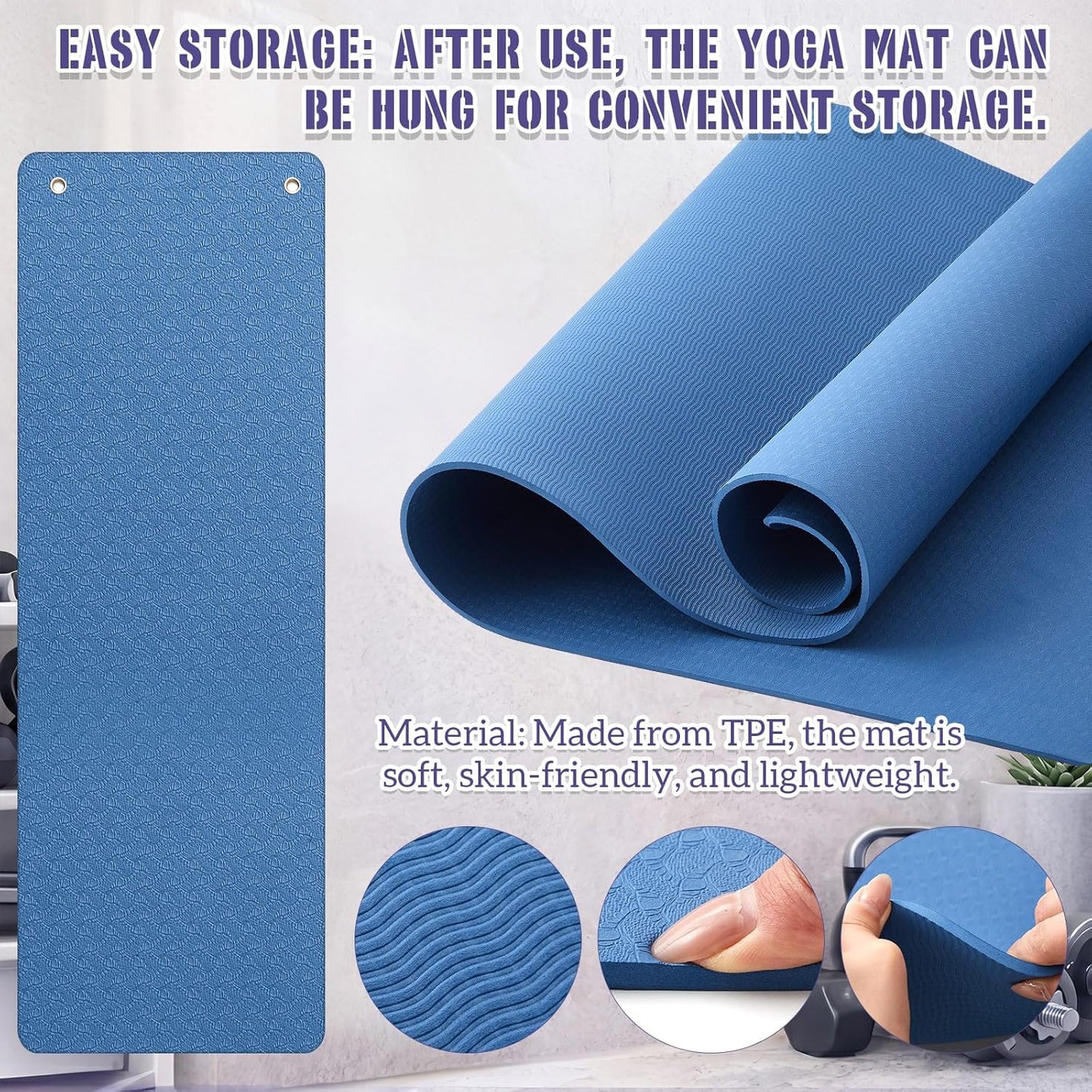 Briwooody Hanging Yoga Mat, Exercise Mat Non Slip Thick for Women and Men, Tear-resistant Fitness Pad with Reinforced Holes for Home Gym, Yoga, Pilates,stretching