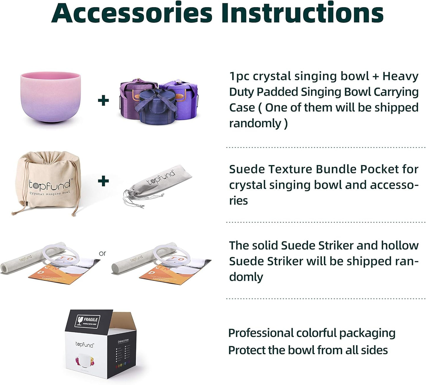 TOPFUND 6-12 inch 432Hz Chakra Set of 7 Crystal Singing Bowls with Heavy Duty Carrying Case and Singing Bowl Mallets