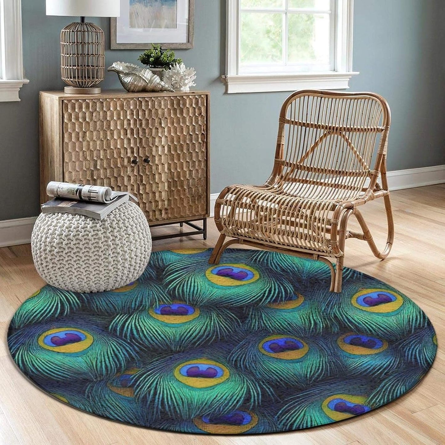 Soft Round Yoga Carpet, Office Chair Decor Round Mat for Carpet and Hardwood Floors Purple Butterfly