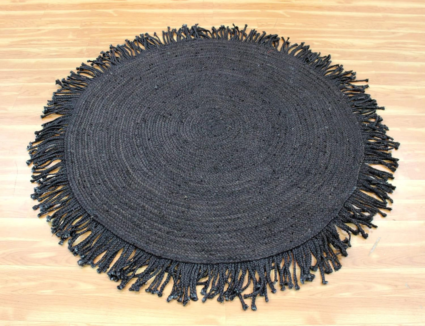 Collection Circle Area Rug - 3 x 3 Ft' Beige and Black Geometric Pettern Jute Mat Ideal for High Traffic Area in Hallway Bedroom Living Room Dining Room Kitchen Terrace Yoga Mat
