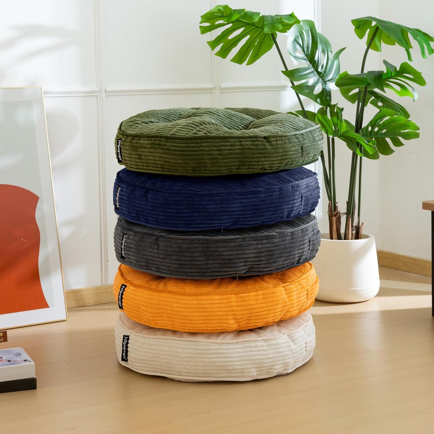 HIGOGOGO Floor Pillow Cushion for Adults, Meditation Cushion Pillow, Large Square Floor Sitting, Tufted Corduroy Cover, for Tatami Living Room or Yoga, 22x22 Inch, Dark Grey
