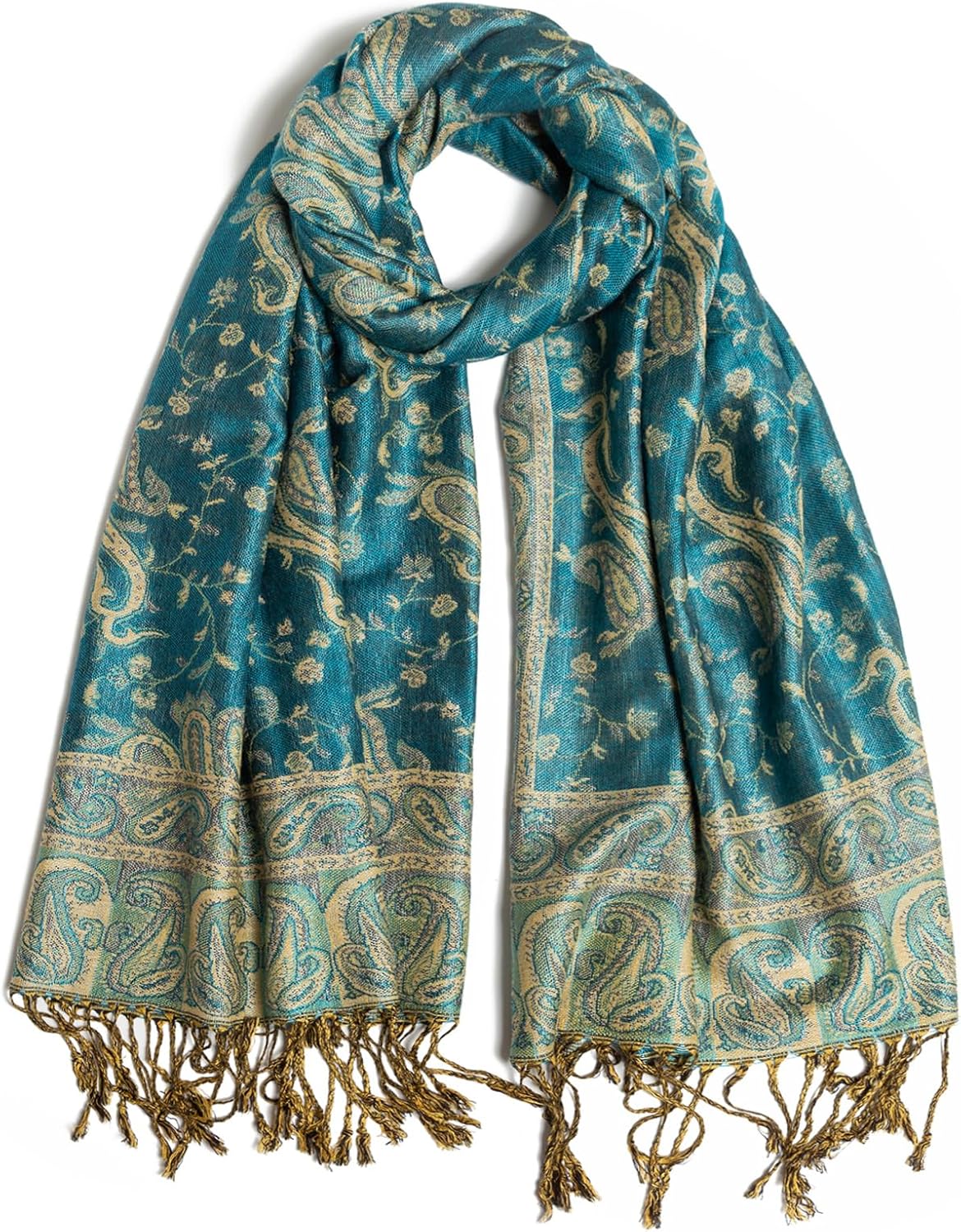 Ciormis Two Tone Silky Paisley Pashmina Shawl Scarf,Soft Women's Rave Jacquard Pashminas Wrap Scarves