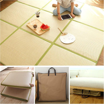 Japanese Tatami Mat Foldable Floor Mats Non-Slip Futon Mattress Sleeping Mat Summer Yoga Mat Indoor Outdoor Runner Rug Area Rug for Bedroom Living Room,Green