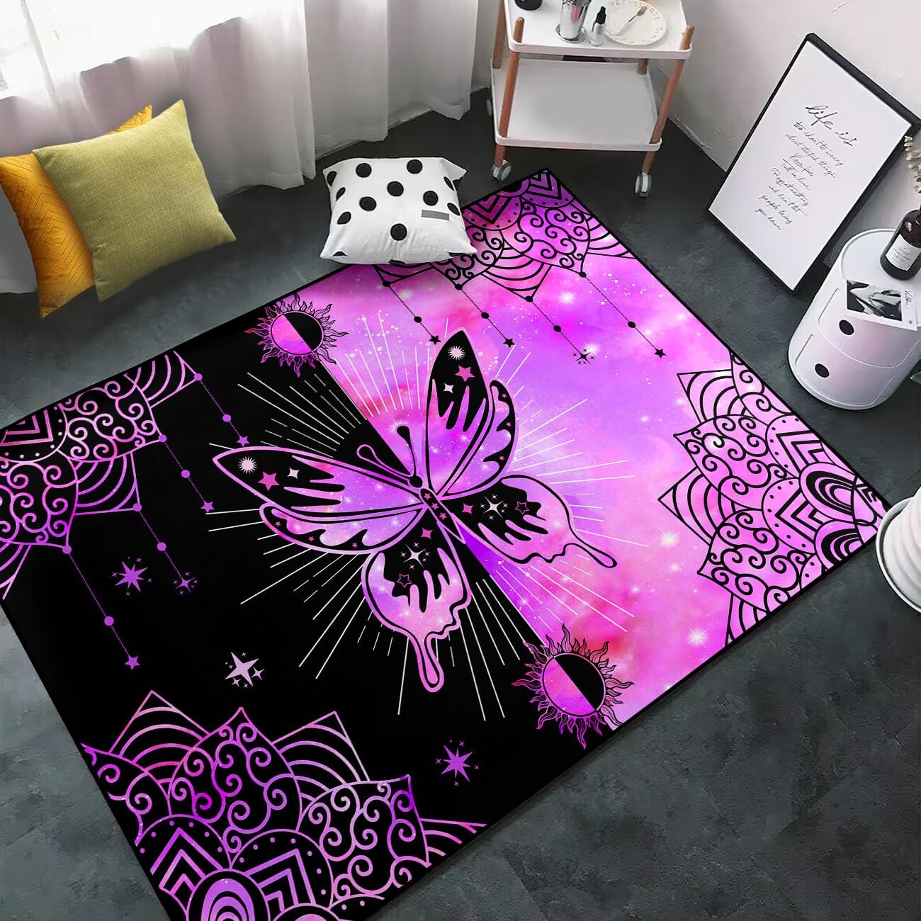 Black Girl Area Rug for Bedroom African Black Girls Floor Rugs for Living Room Playroom Cartoon Art Home Decor Soft Yoga Mats for Women Afro Purple 47" x 31" (2.7 x 3 Feet)