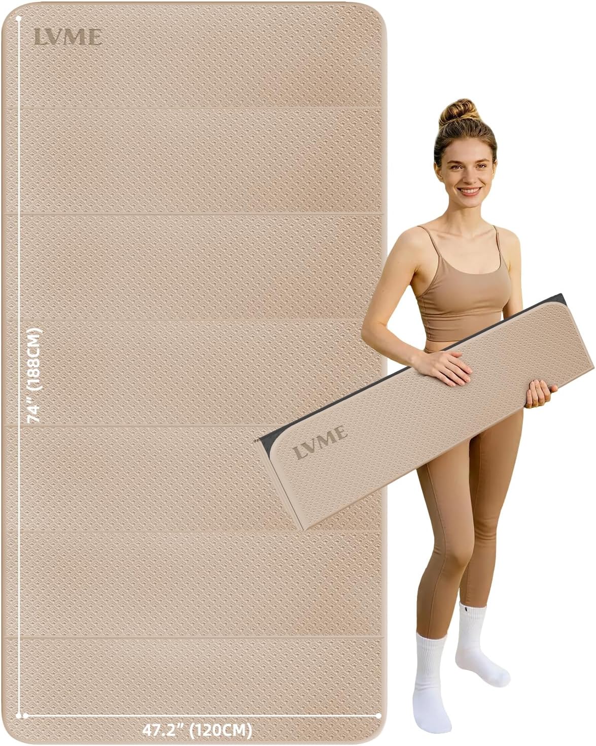 Large Yoga Mat, 74"x47.2" Extra Wide & Long Foldable Yoga Mat, 0.4" Thick Folding Yoga Mat, 2-Person Workout Mat for Home Gym, Extra Large Non-Slip Fitness Mat for HIIT, Yoga, Stretching, Portable Design for Easy Storage