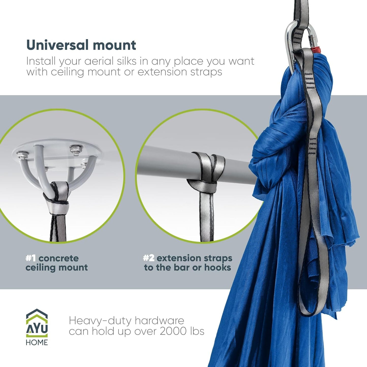 AyuHome Aerial Silks Kit for Home - Premium Yoga Swing for Kids and Adults with 660 lbs Capacity - Versatile Aerial Yoga Hammock for Gymnastics Training