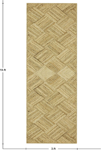 Hand Braided Jute 4 Ft Square Kilim Rug Flatweave Pink Geometric Pattern Jute Sisal Rug, Thick 0.27 Inch Indoor Outdoor Carpet for Kitchen, Bedside, Yoga Mat - Colors B
