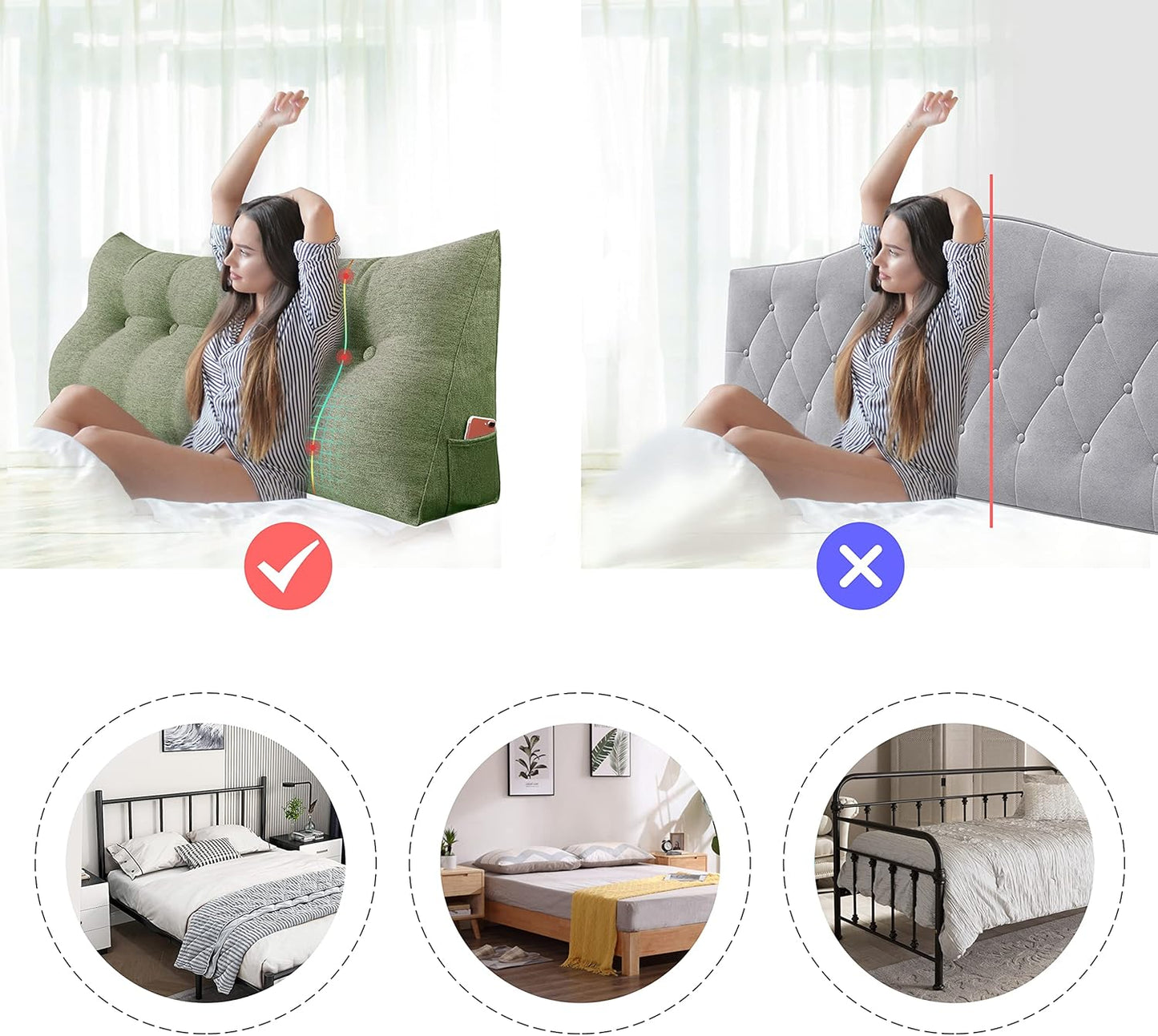 Cotton Linen Daybed Pillow Large Filled Triangular Soft Headboard Wedge Cushion Bed Backrest Positioning Support Reading Pillow for Adult Shoulder Lumbar Leg Bolster（Yellow, Small）