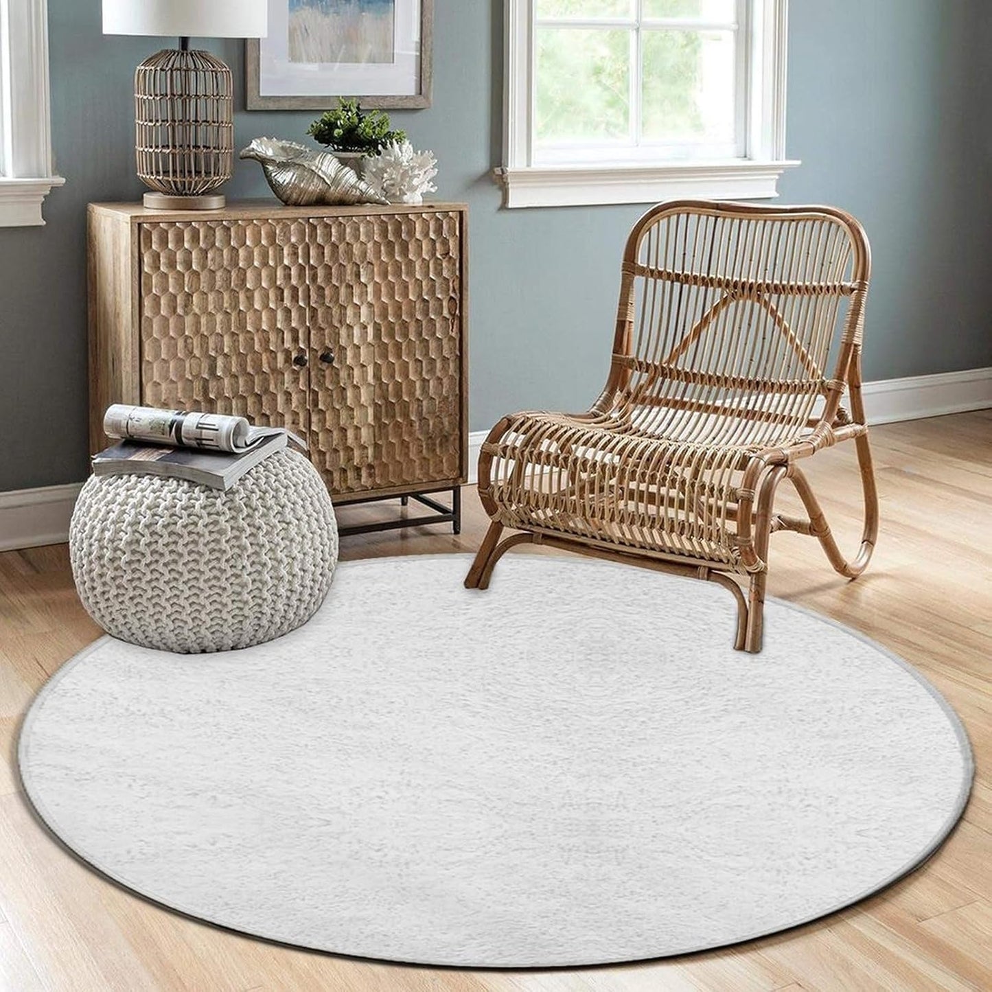 Machine Washable Modern Round Area Rug, Room Sofa Yoga Soft Round Carpet, Home Decor Non Slip Kitchen Office Circle Rug Grey, 24inch