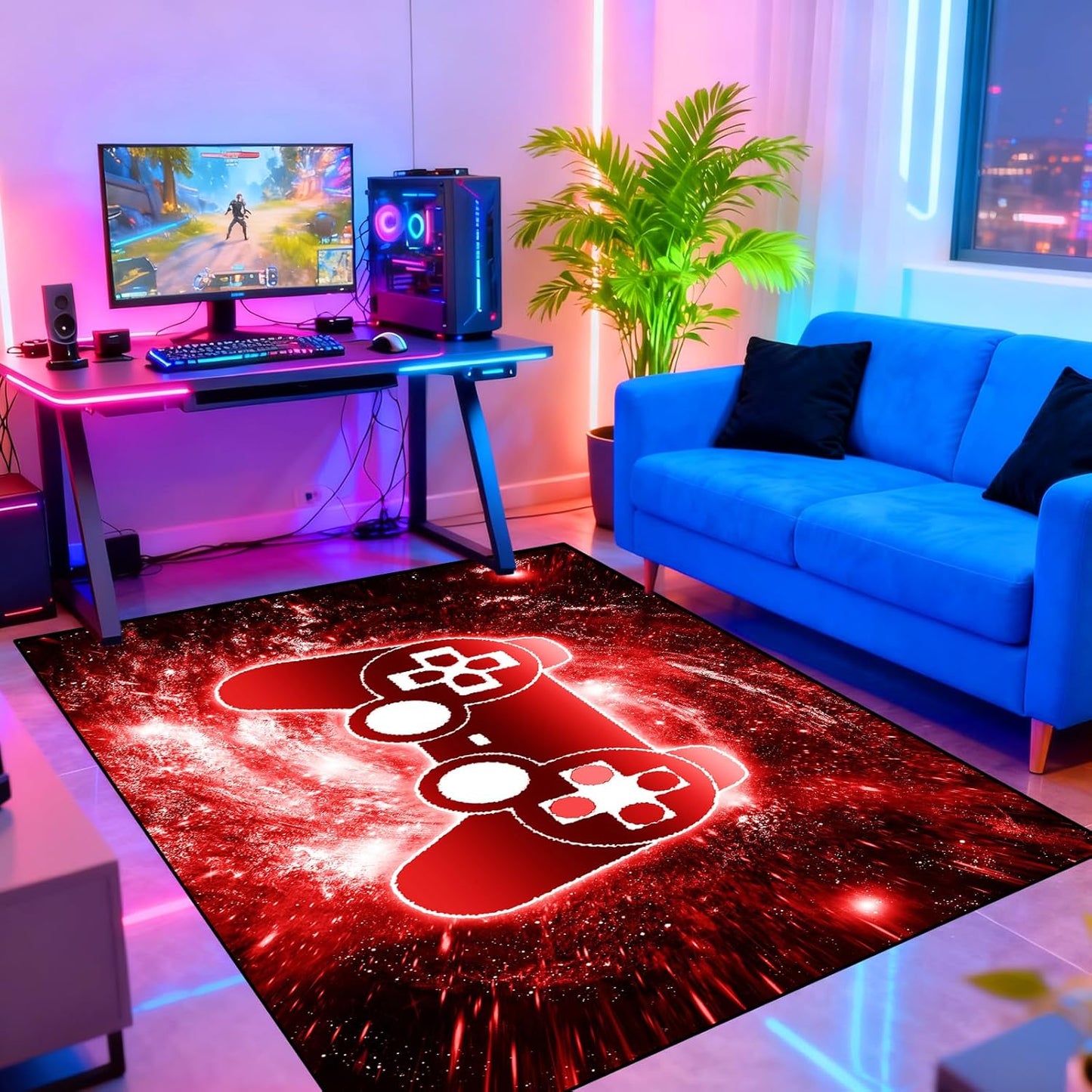 Video Game Rug - Gaming Themed Rug Gamepad Controller Area Rugs for Bedroom Gaming Carpet for Boys Game Carpet for Playrooms Bedroom Doormat Yoga Mats
