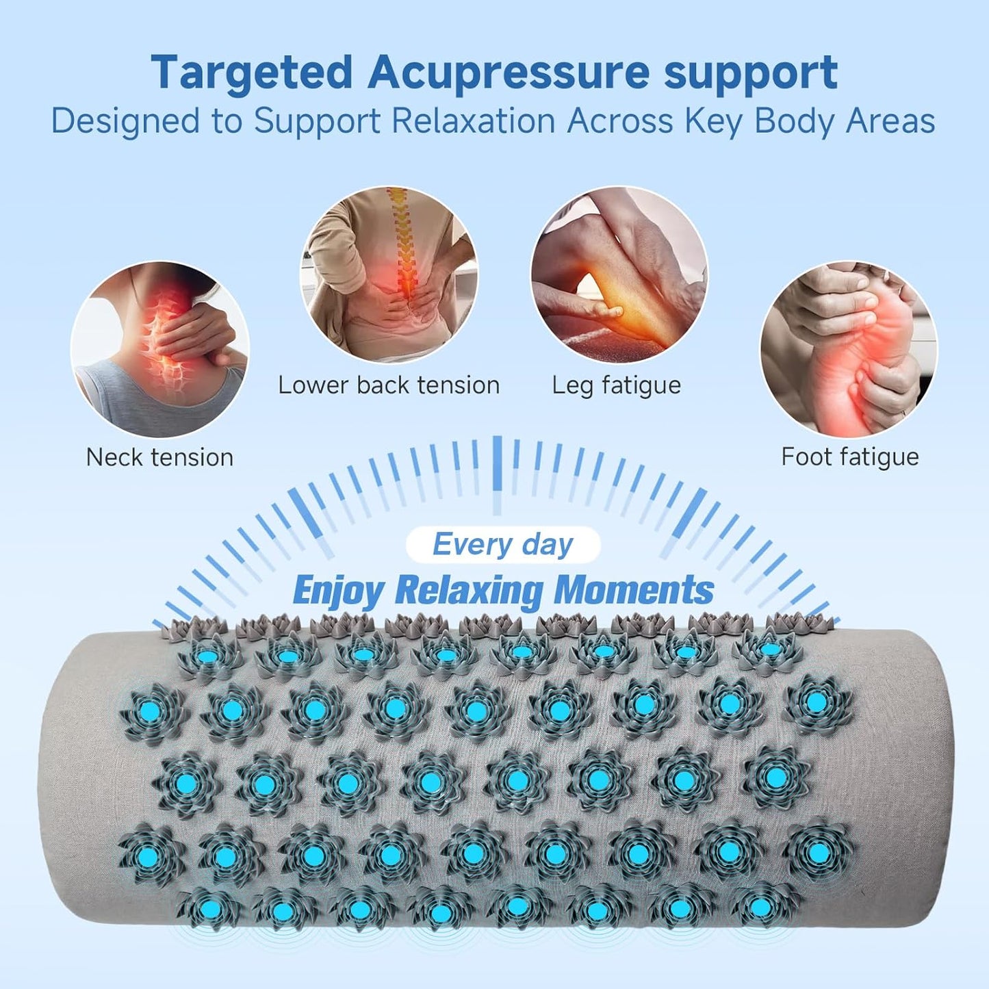 Acupressure Neck Pillow, Ergonomic Neck Support Pillow with Raised Pressure Points, Neck Rest Pillow for Home, Office, Travel, Reading, Relaxation Gift for Women & Men, Light Gray