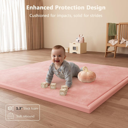 Baby Play Mat for Floor, 1.3'' Thick Memory Foam Tummy Time Mat - Super Soft Coral Velvet Nursery Rug with Non-Slip Backing, Crawling Rug for Toddlers/Infants, Yoga & Tatami Use, Oatmeal, 79''x 118''