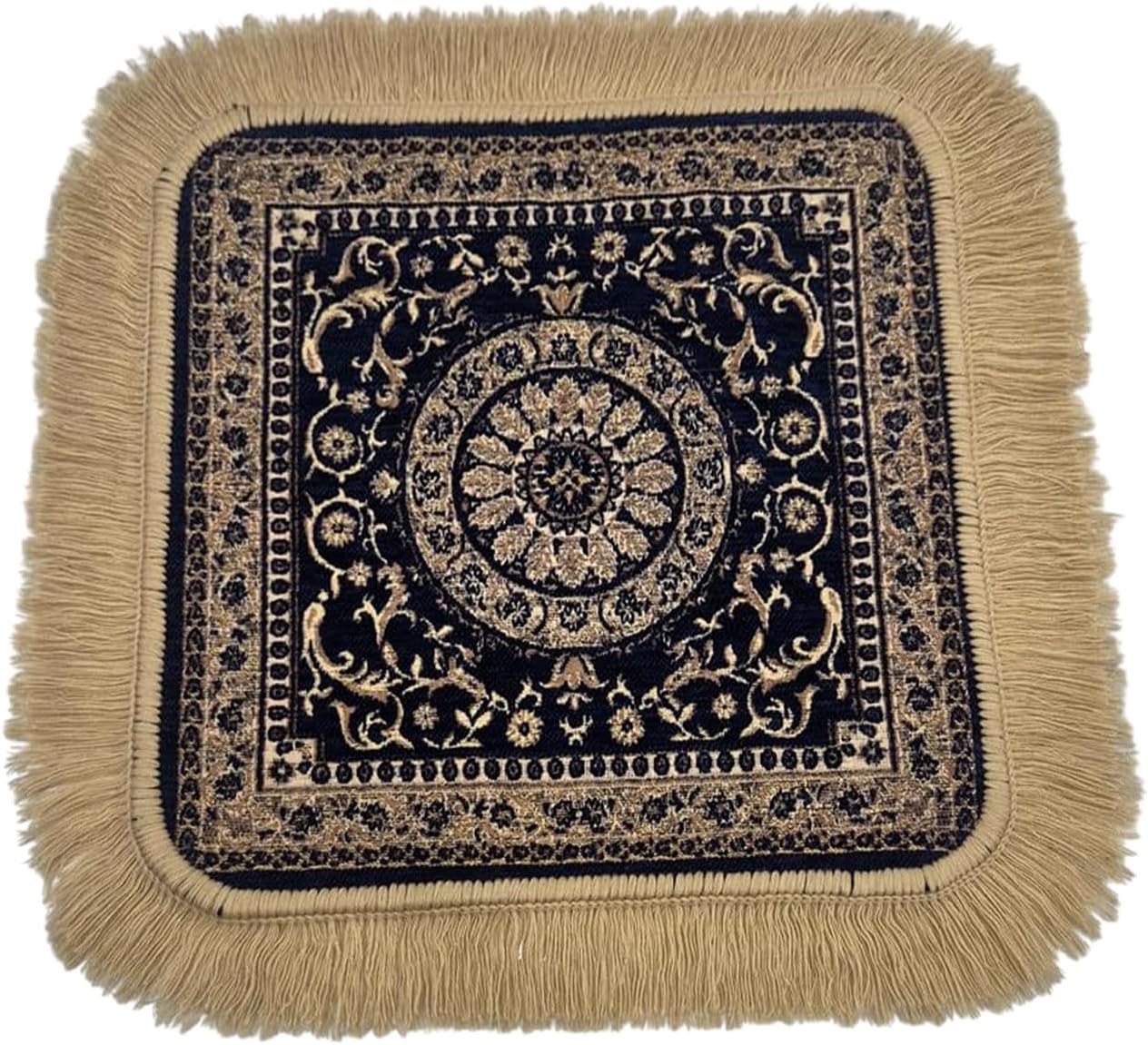 Soft Chenille Prayer Mat | Traditional Mandala Floral Pooja Aasan with Golden Fringes | Multipurpose Square Rug for Meditation, Yoga, Puja Room & Home (Red, 2x2 Feet)