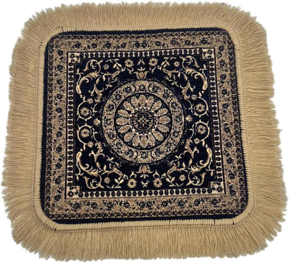 Soft Chenille Prayer Mat | Traditional Mandala Floral Pooja Aasan with Golden Fringes | Multipurpose Square Rug for Meditation, Yoga, Puja Room & Home (Red, 2x2 Feet)