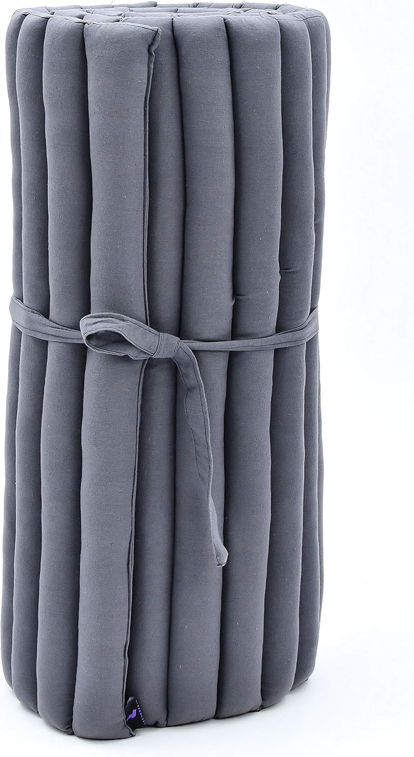 Leewadee - Kapok Roll Mat – Handcrafted Folding Sleep & Relaxation Mattress from Thailand, Ideal as Guest Bed, Camping Mat, Yoga Mat or Traditional Futon, 75 x 39 inches, Anthracite