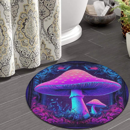 Machine Washable Modern Round Area Rug, Room Sofa Yoga Soft Round Carpet, Home Decor Non Slip Kitchen Office Circle Rug Trippy Rainbow Mushroom Tie Dye Art, 60inch