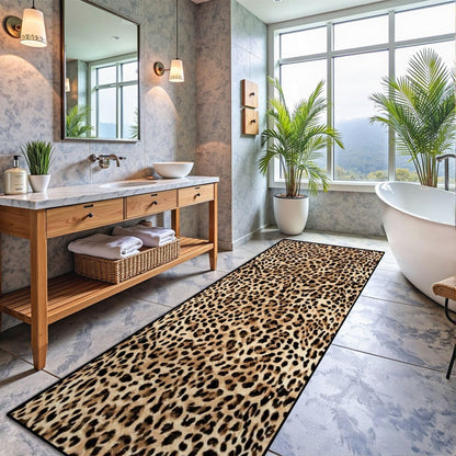 Runner Rug Washable 2x8 Leopard Print Seamless Leopard Skin Fashionable Cheetah Fur Non-Slip Hallway Area Rug Indoor Outdoor Home Decor for Entryway Bathroom Kitchen Carpet Yoga Floor Mat