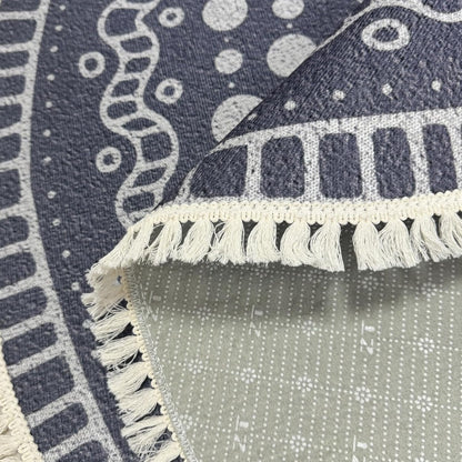 Boho Rug 5Ft Round Bedroom Carpet Circle Nonslip Farmhouse Area Rug Rustic Mandala Floor Mat for Living Room Locker Room Tassel Yoga Throw Rugs Washable Doormat, Purple