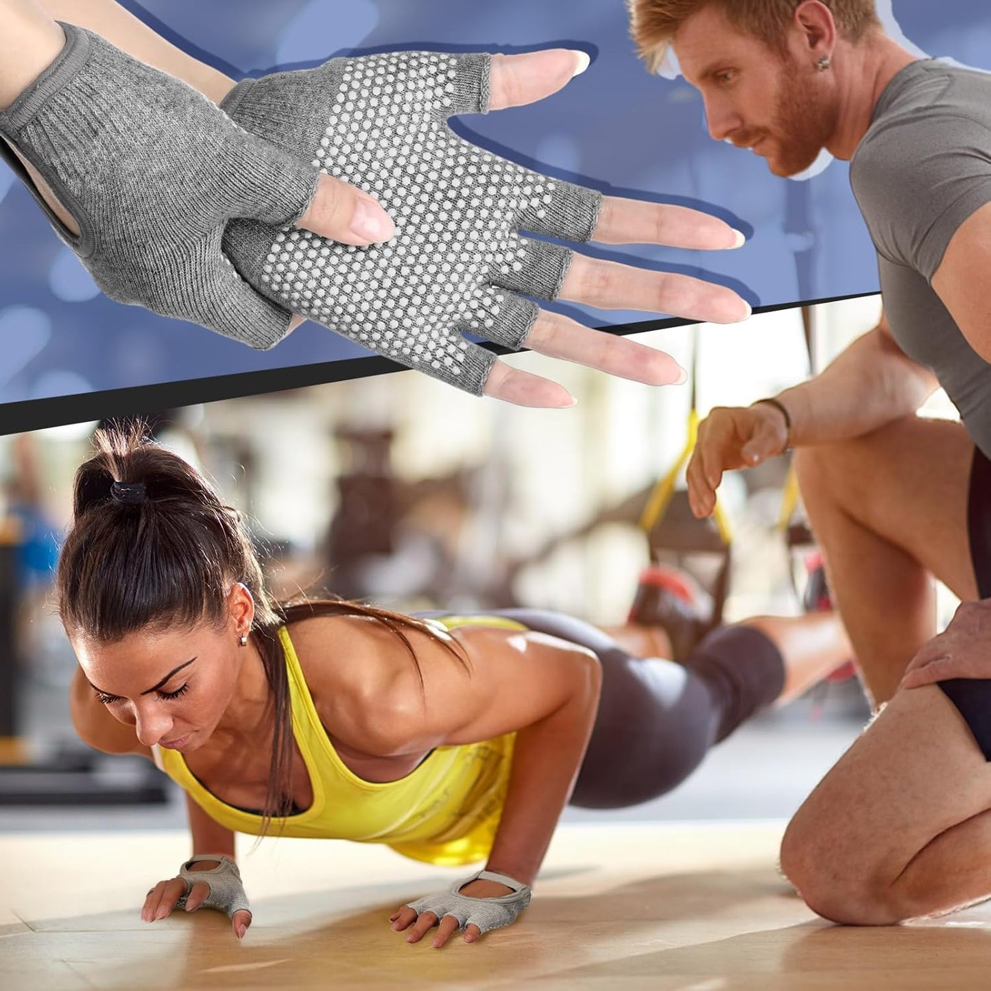 Shyyween 3 Pairs Silicone Grip Yoga Gloves Non Slip Fingerless Pilates Gym Workout Gloves for Women Men, One Size Fits Most, Comfortable and Breathable