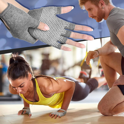 Shyyween 3 Pairs Silicone Grip Yoga Gloves Non Slip Fingerless Pilates Gym Workout Gloves for Women Men, One Size Fits Most, Comfortable and Breathable