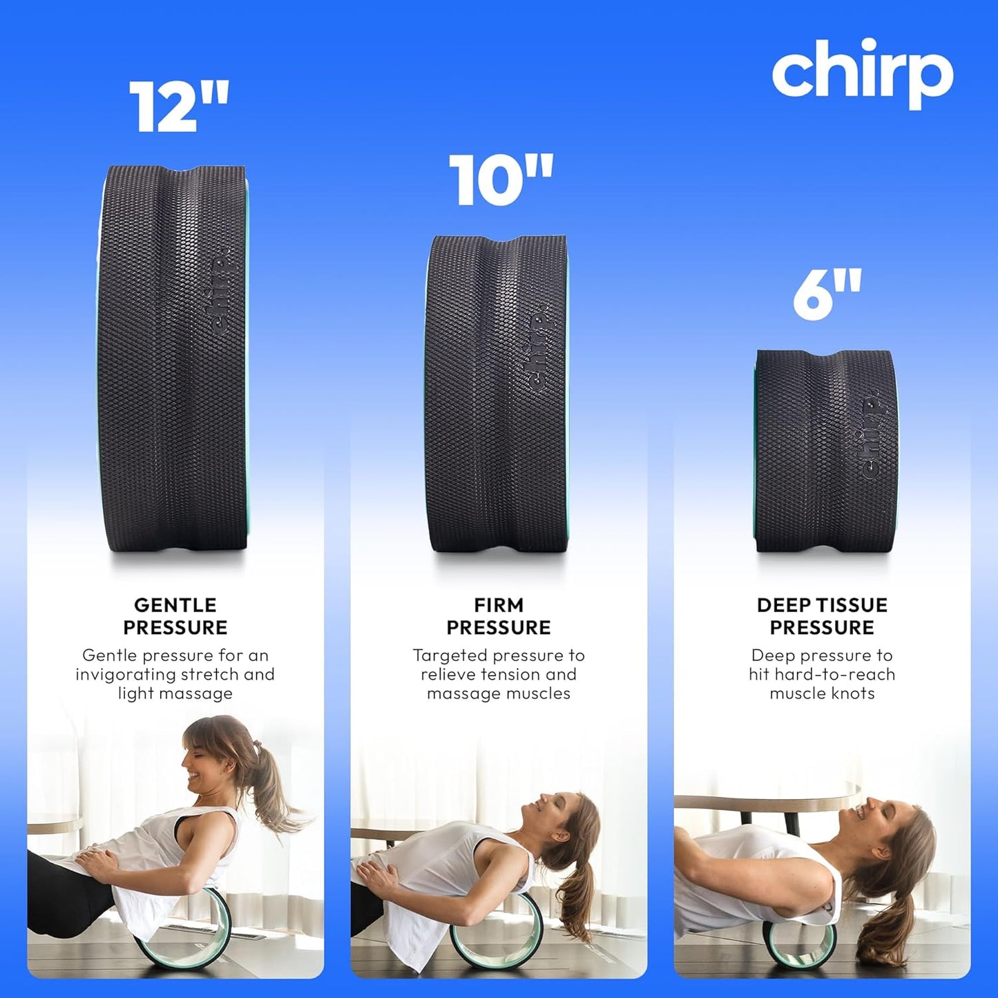 Chirp Wheel Foam Roller – Targeted Back & Neck Relief, Lumbar Spine Stretcher, Spinal Decompression Back Stretcher, Massage Roller with Density Foam for Physical Therapy, Supports 500lbs, 4-Pack Black