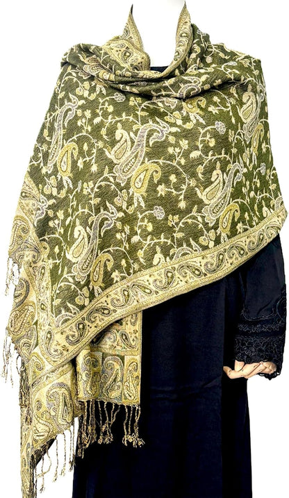 Ciormis Two Tone Silky Paisley Pashmina Shawl Scarf,Soft Women's Rave Jacquard Pashminas Wrap Scarves