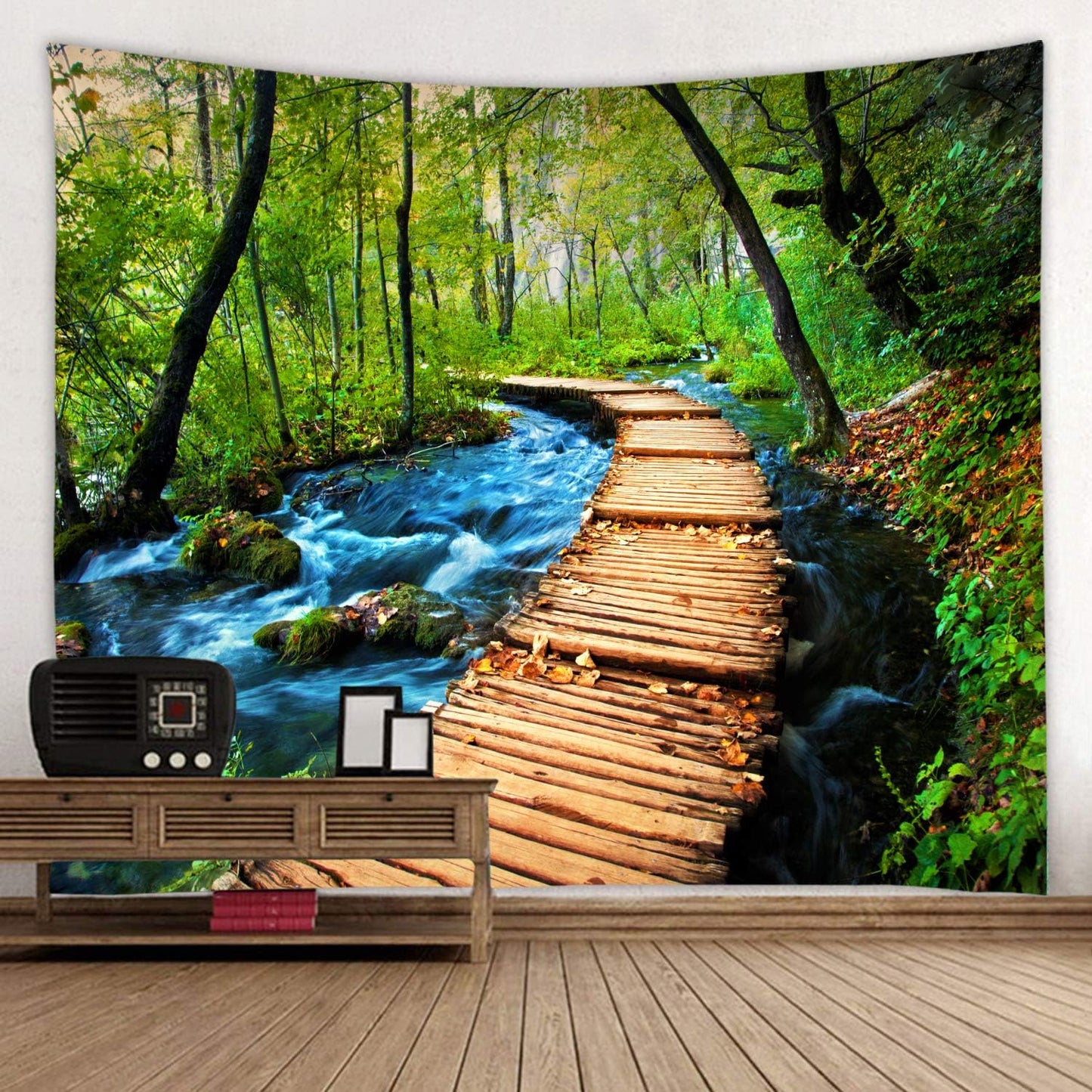 LYFANS Wooden Bridge Water Printing Fabric Tapestry Decorative Wall Art Tablecloth Bed Cover Picnic Carpet Beach Towel Bedroom Dormitory Living Room Multi functional Tapestry 79 x 59 inches