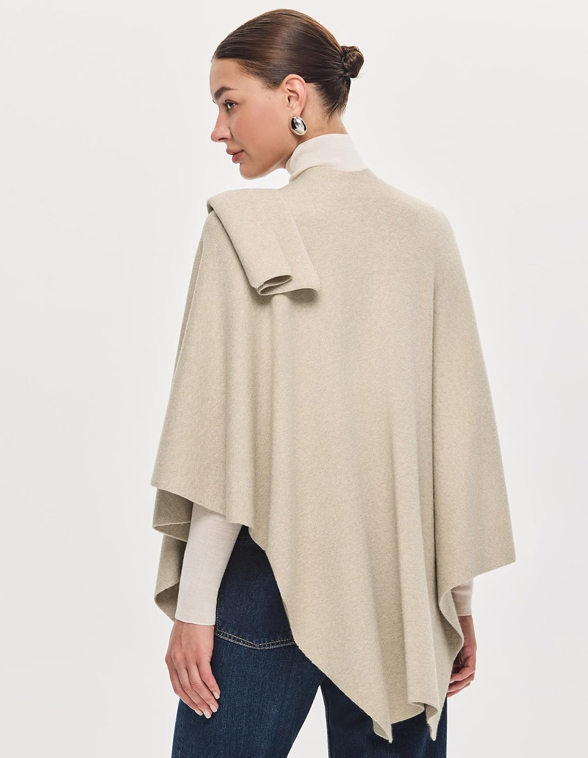 PULI Womens Large Cross Front Poncho Sweater Wrap Topper Knitted Elegant Shawls Cape for Fall Winter
