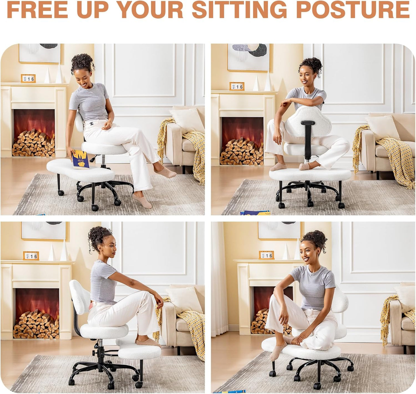 AtHope Cross Legged Office Chair, Criss Cross Desk Chair ADHD Meditation Kneeling Yoga Seat with Adjustable Height, Lumbar Support, Wider Footrest and Wheels (Black)