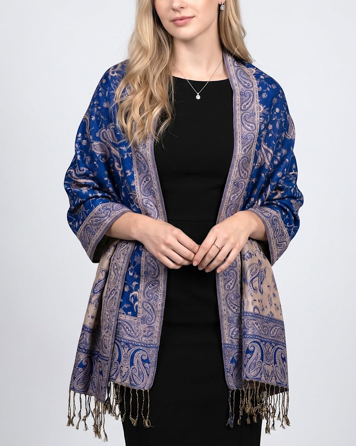 Achillea Reversible Paisley Pashmina Rave Scarf – Exotic Indian Shawls and Wraps for Evening Dresses, Festivals, All Seasons - Colors B