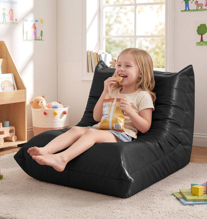 Hobestluk Giant Bean Bag Chair Lazy Floor Sofa, Memory Foam Fireside Sofa for Adults, Big Beanbag Faux Leather Armless Chair for Living Room Bedroom Dorm Office (Brown, Single)