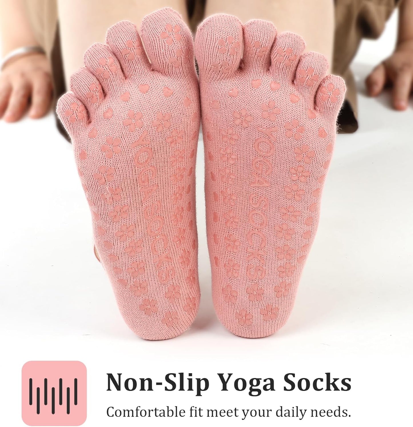 Pilates Toe Socks, Yoga Toe Socks, 3 Pairs of Non-slip Sticky Pilates Sock with Toes Separated for Women, Ballet, Dance, Barefoot (Multi-colored)