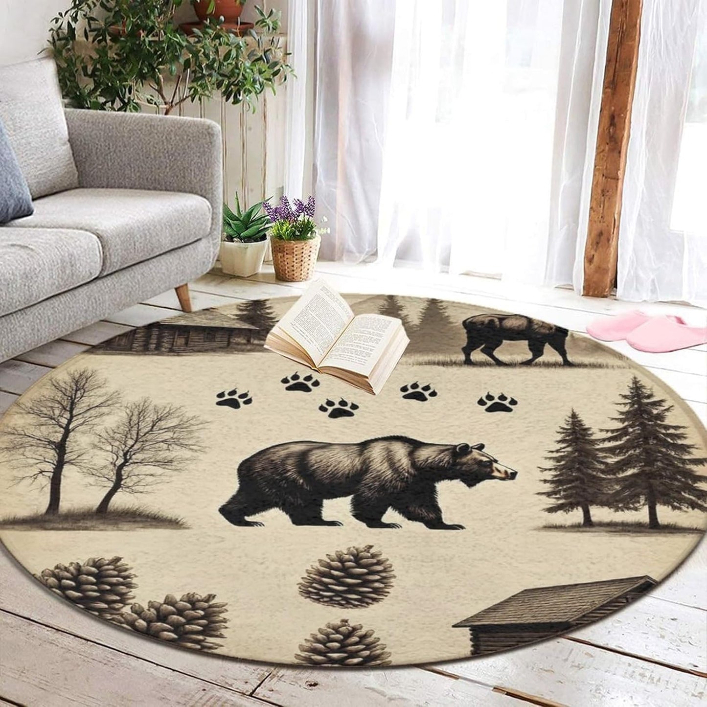 Large Home Decor Mat, Soft Round Yoga Carpet, Non Slip Machine Washable Home Office Circle Rug Gothic Witchy Sun Moon Mushroom Moth