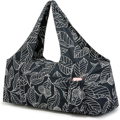 KUAK Extra Large Yoga Mat Bag with Zippered Top & 5 Pockets - Premium Canvas Tote with Yoga Mat Carrying Strap for Pilates, Gym, Fitness Block & Gear