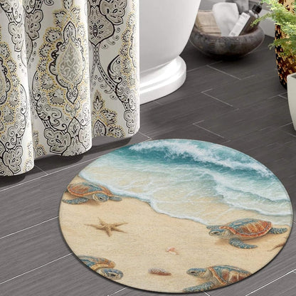 Room Sofa Yoga Soft Round Carpet, Home Decor Non Slip Kitchen Office Circle Rug, Machine Washable Modern Round Area Rug Beach Turtles, 60inch
