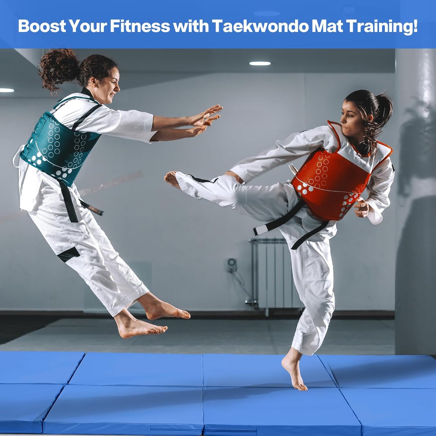 Outdoor Basic 6'x3'x2'' Gymnastics Mats Portable 4-Fold Tumbling Mat Thick Yoga Mat with PU Leather & Carry Handle for Home Workout, Yoga, MMA Core Training, Pilates