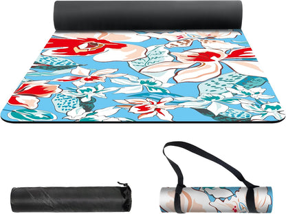 nuveti Yoga Mat Print Extra Thick TPE Non Slip Fitness Exercise Mat with Carrying Bag,72"x24" Extra Thick 6MM Exercise & Workout Mat for Yoga, Pilates Fitness and Floor Exercises - Colors A