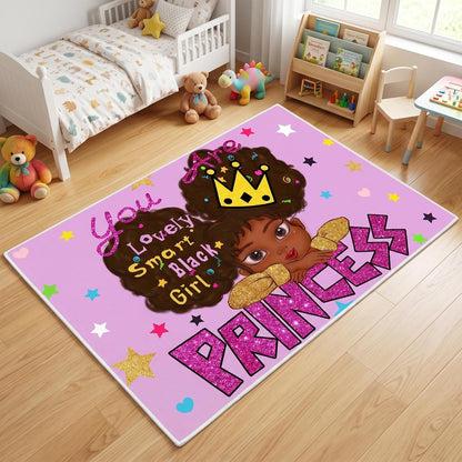 Black Girl Area Rug for Bedroom African American Rugs for Room Princess Carpet Kids Rugs for Bedroom African Girls Carpet for Living Room Teen Girls Yoga Mats, Pink, 4'×5'