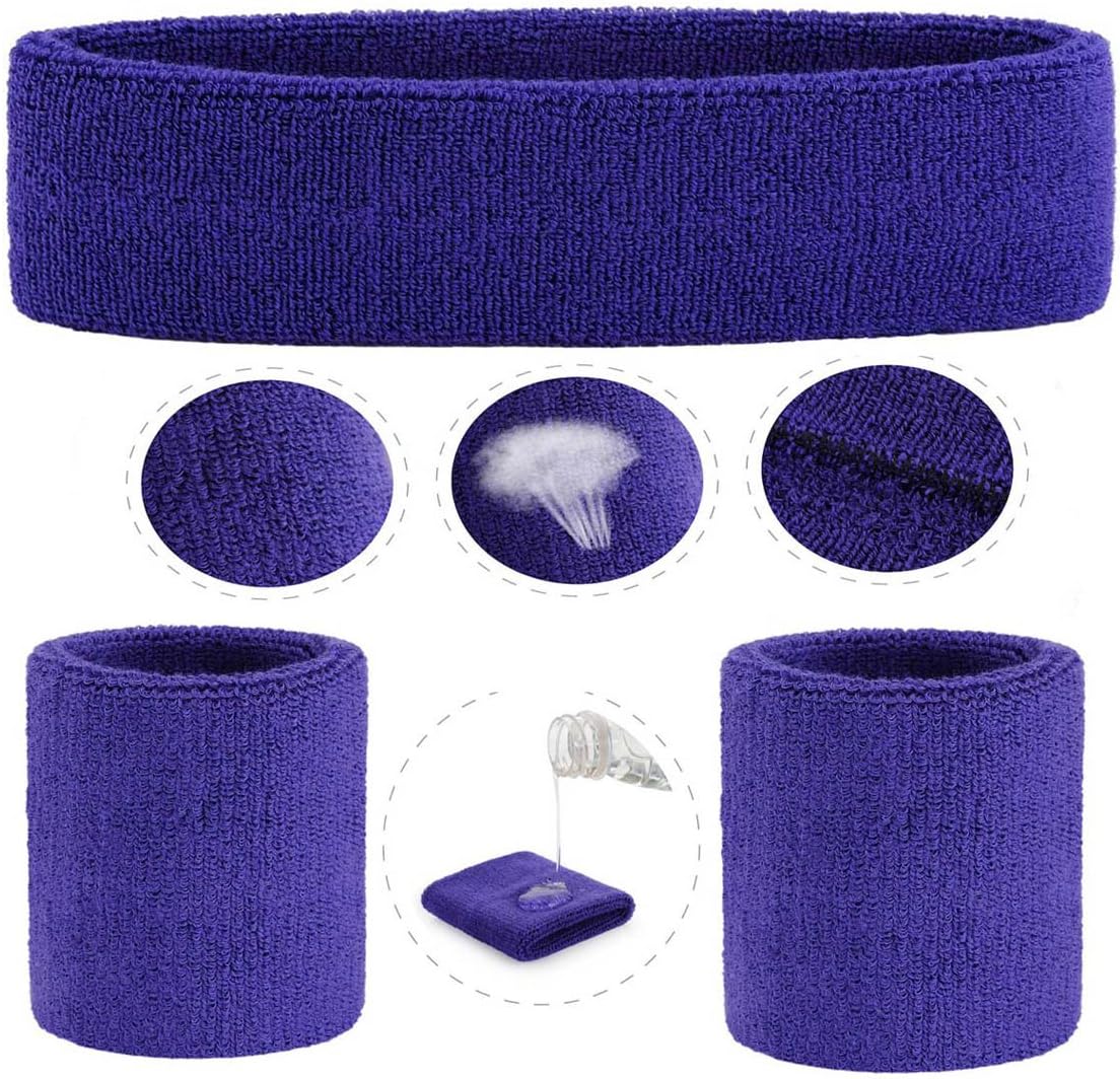 ONUPGO Sweatband Set Sports Headband Wristband Set Sweatbands Terry Cloth Wristband Wrist Sweatband Headbands Moisture Wicking Sweat Absorbing Head Band