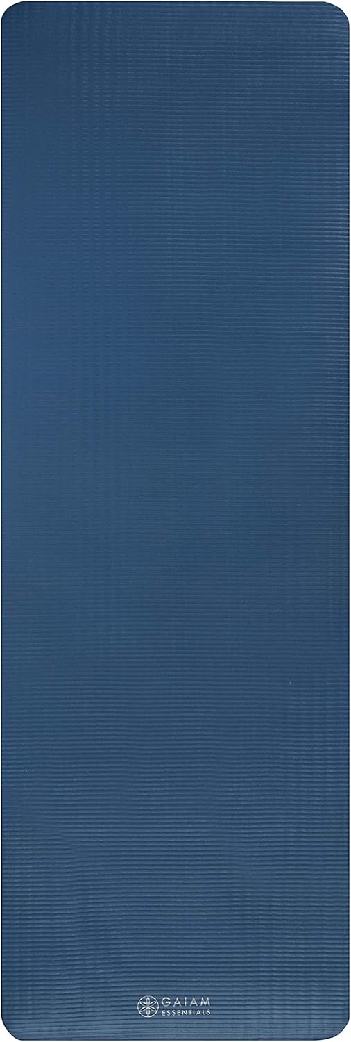 Gaiam Essentials 2/5" Thick (10mm) Yoga & Pilates, Fitness & Exercise Mat with Easy-Cinch Carrier Strap Cusion Support For Fitness and Gym Workouts