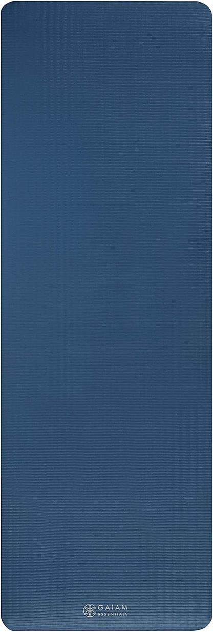 Gaiam Essentials 2/5" Thick (10mm) Yoga & Pilates, Fitness & Exercise Mat with Easy-Cinch Carrier Strap Cusion Support For Fitness and Gym Workouts