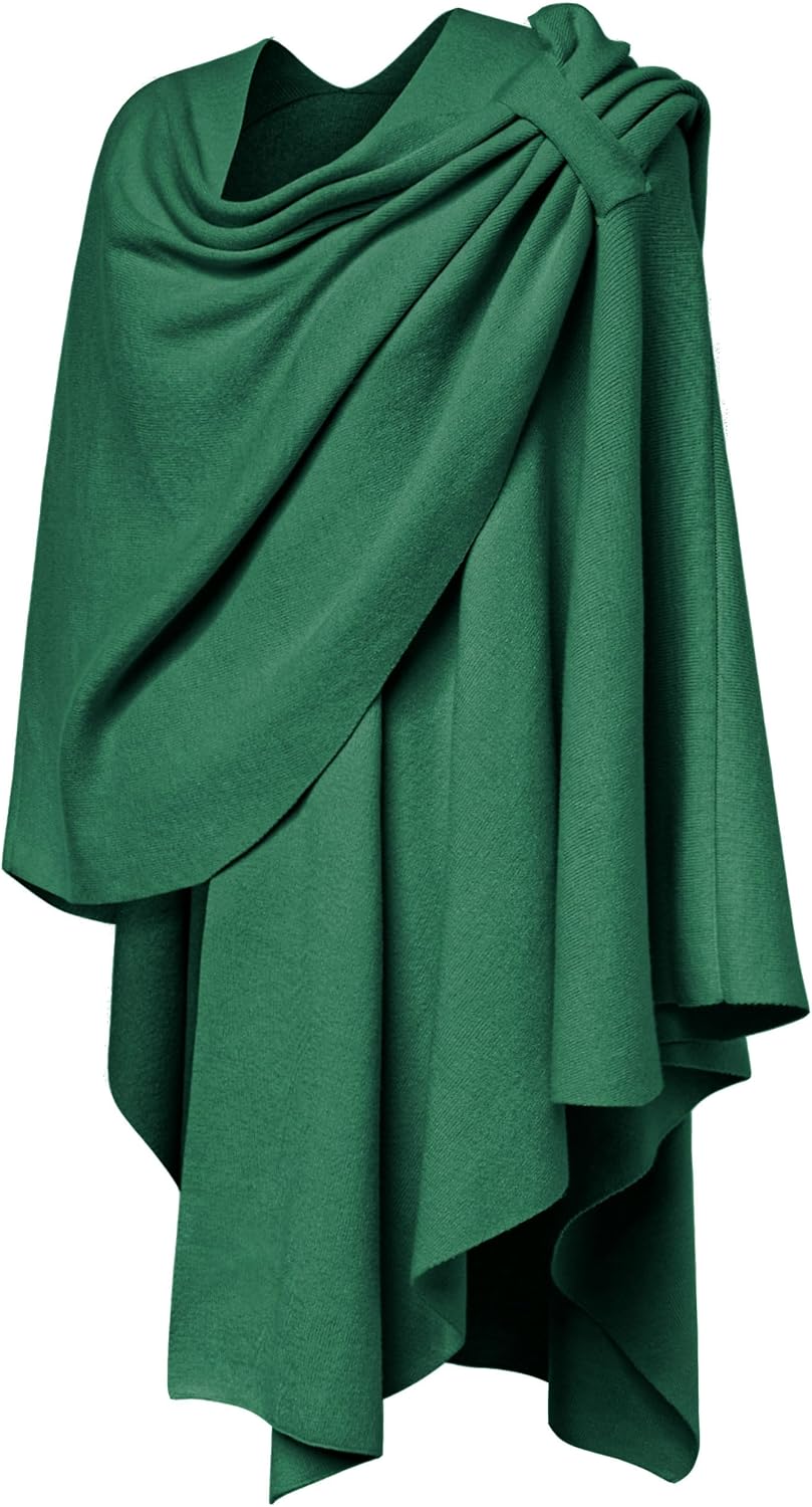 PULI Womens Large Cross Front Poncho Sweater Wrap Topper Knitted Elegant Shawls Cape for Fall Winter