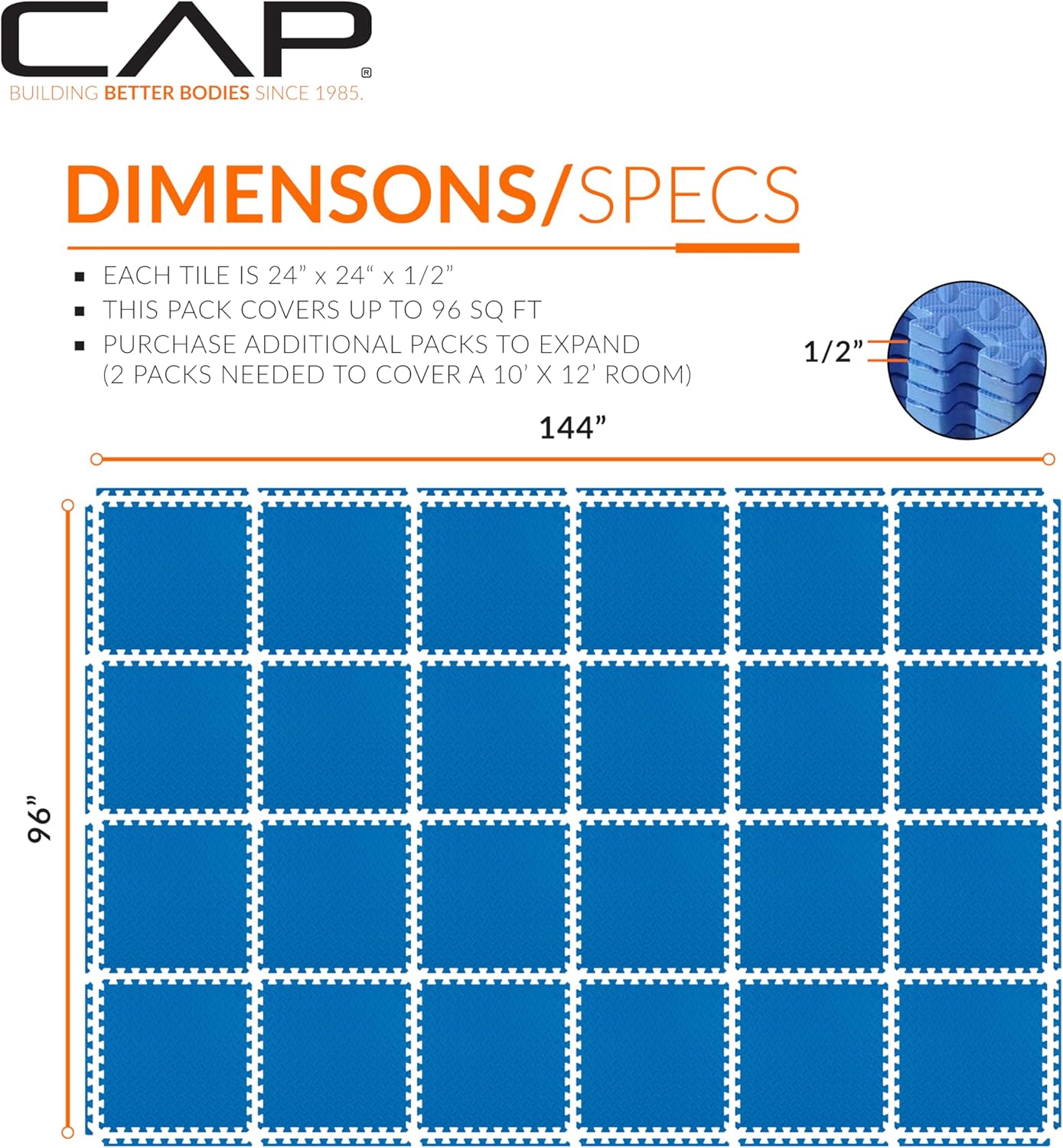 CAP Puzzle Exercise Mats | 1/2” Thick EVA Interlocking Foam Tiles for Home Gym Flooring | Multiple Options